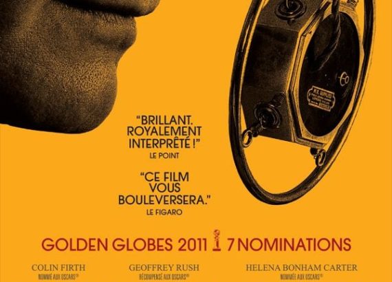 Affiche du film Le Discours d’un Roi, avec Colin Firth dans le rôle de George VI, un film dramatique sur son combat contre le bégaiement et ses relations avec son thérapeute Lionel Logue.