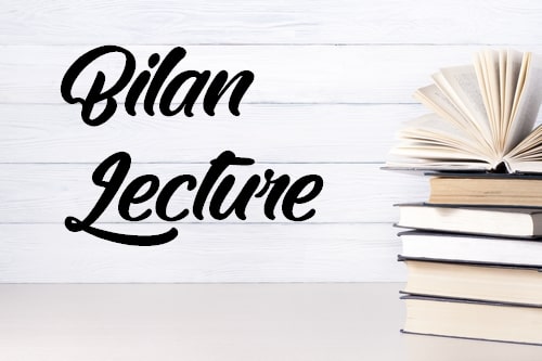 Bilan lecture avec pile de livres et récapitulatif des lectures.