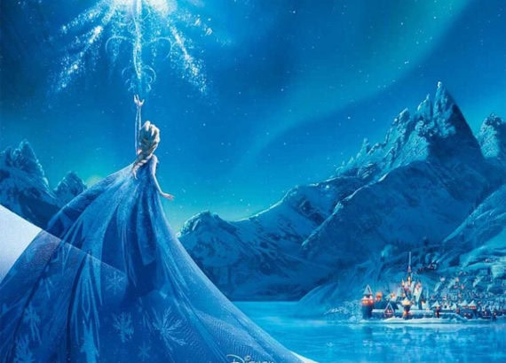 Affiche officielle du film d'animation Disney "La Reine des Neiges", montrant Elsa, la reine des glaces, utilisant ses pouvoirs.
