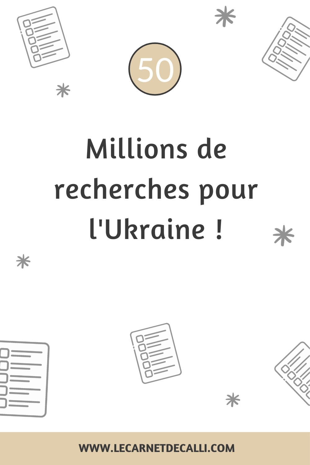 Épingle Pinterest avec le chiffre 50,000,000 représentant le nombre de recherches pour l'Ukraine en 2022.