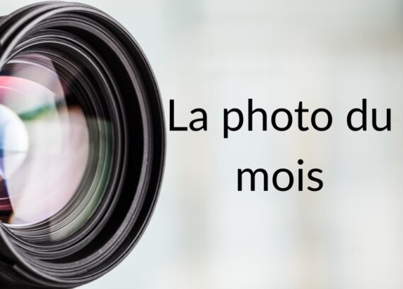 Objectif d’appareil photo avec le texte « La photo du mois ».