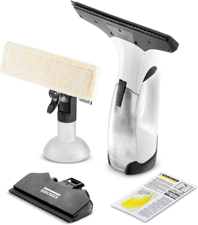Nettoyeur de vitres Kärcher WV 2 Plus N avec pulvérisateur, microfibres et raclettes.