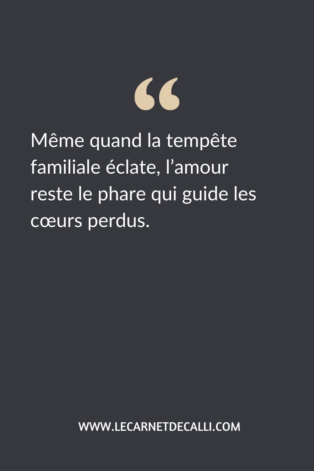 Citation inspirée du roman À feu et à sang de Françoise Bourdin : « Même quand la tempête familiale éclate, l’amour reste le phare qui guide les cœurs perdus. »