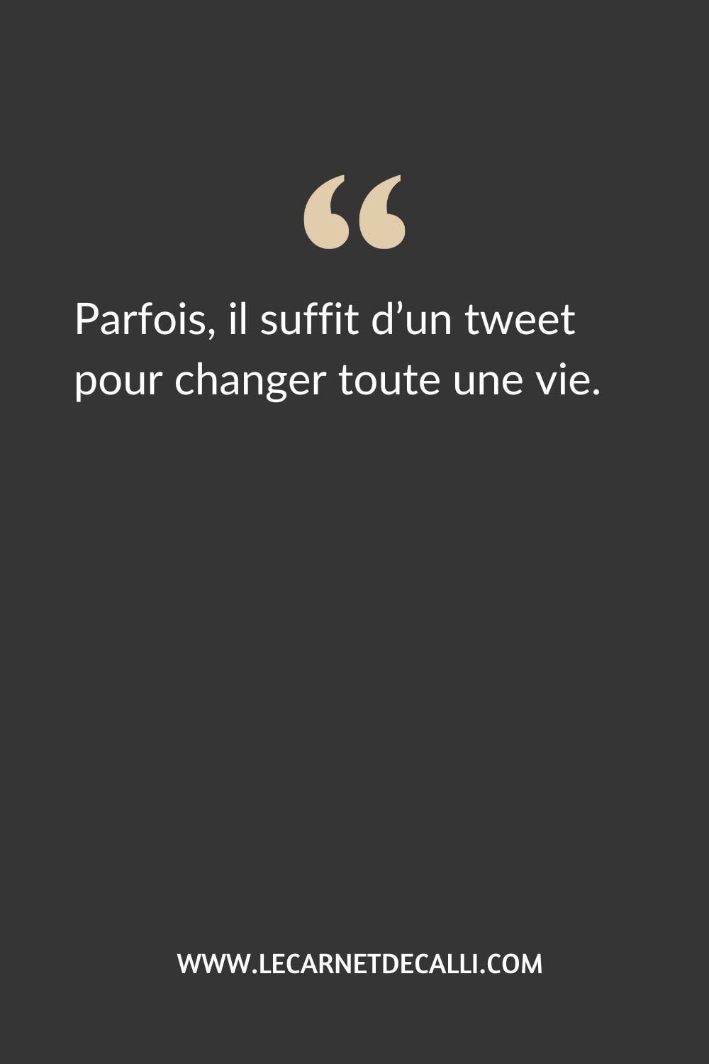 Citation inspirée de Pour un tweet avec toi : "Parfois, il suffit d’un tweet pour changer toute une vie."
