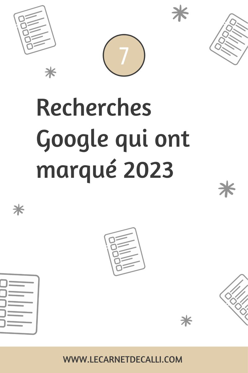 Épingle Pinterest listant 7 recherches Google marquantes de l’année 2023.