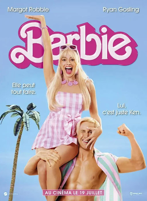 Affiche du film Barbie avec Margot Robbie et Ryan Gosling dans les rôles de Barbie et Ken.