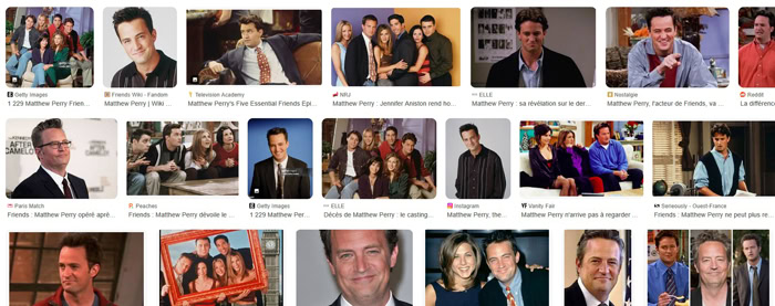 Capture d’écran d’une recherche Google Images autour de Matthew Perry et de la série Friends.