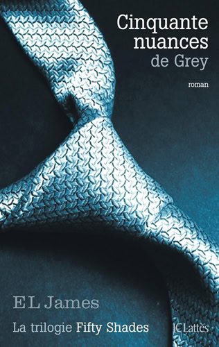 Couverture du roman Cinquante nuances de Grey de E. L. James, ornée d’une cravate argentée sur un fond sombre