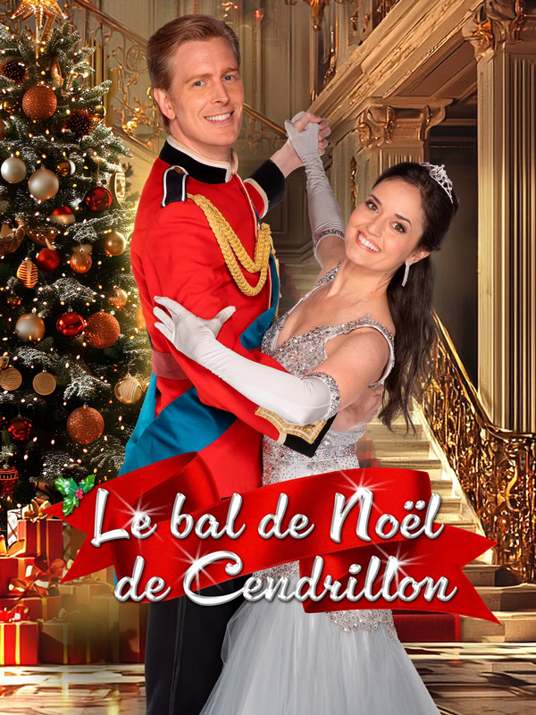 Affiche du téléfilm Le Bal de Noël de Cendrillon avec Chelsea dansant avec le prince devant un sapin décoré